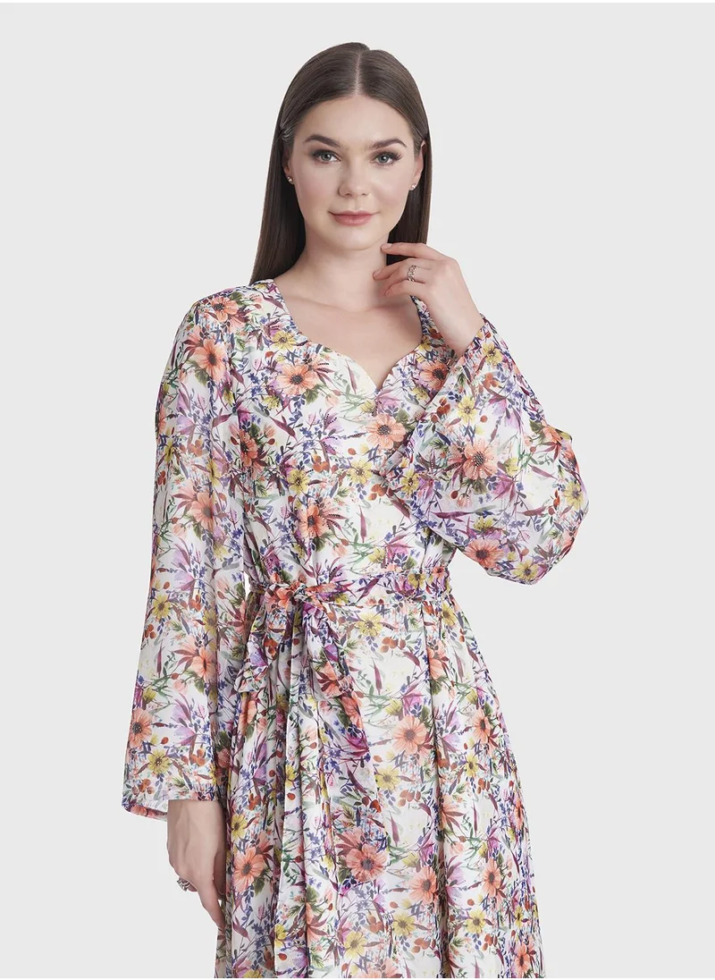 كشخة Fantacy Flower Print Long Dress