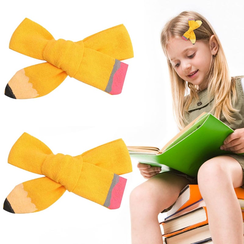Doneace Back To School Pencil Hair Bows for Girls Yellow Pencil Grosgrain Ribbon Bows Hair Clips for Styling Decorations for Girls First Day of School Kindergarten Girls Students Toddler Hair Accessories - Image 1