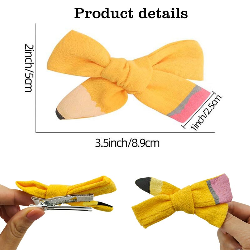 Doneace Back To School Pencil Hair Bows for Girls Yellow Pencil Grosgrain Ribbon Bows Hair Clips for Styling Decorations for Girls First Day of School Kindergarten Girls Students Toddler Hair Accessories - Image 2