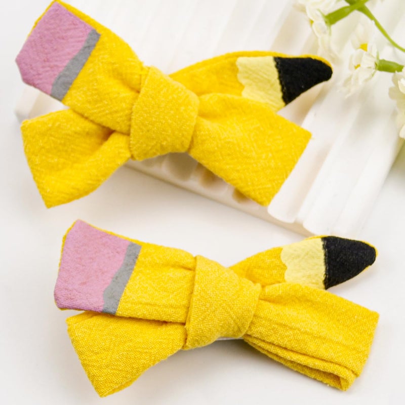 Doneace Back To School Pencil Hair Bows for Girls Yellow Pencil Grosgrain Ribbon Bows Hair Clips for Styling Decorations for Girls First Day of School Kindergarten Girls Students Toddler Hair Accessories - Image 3