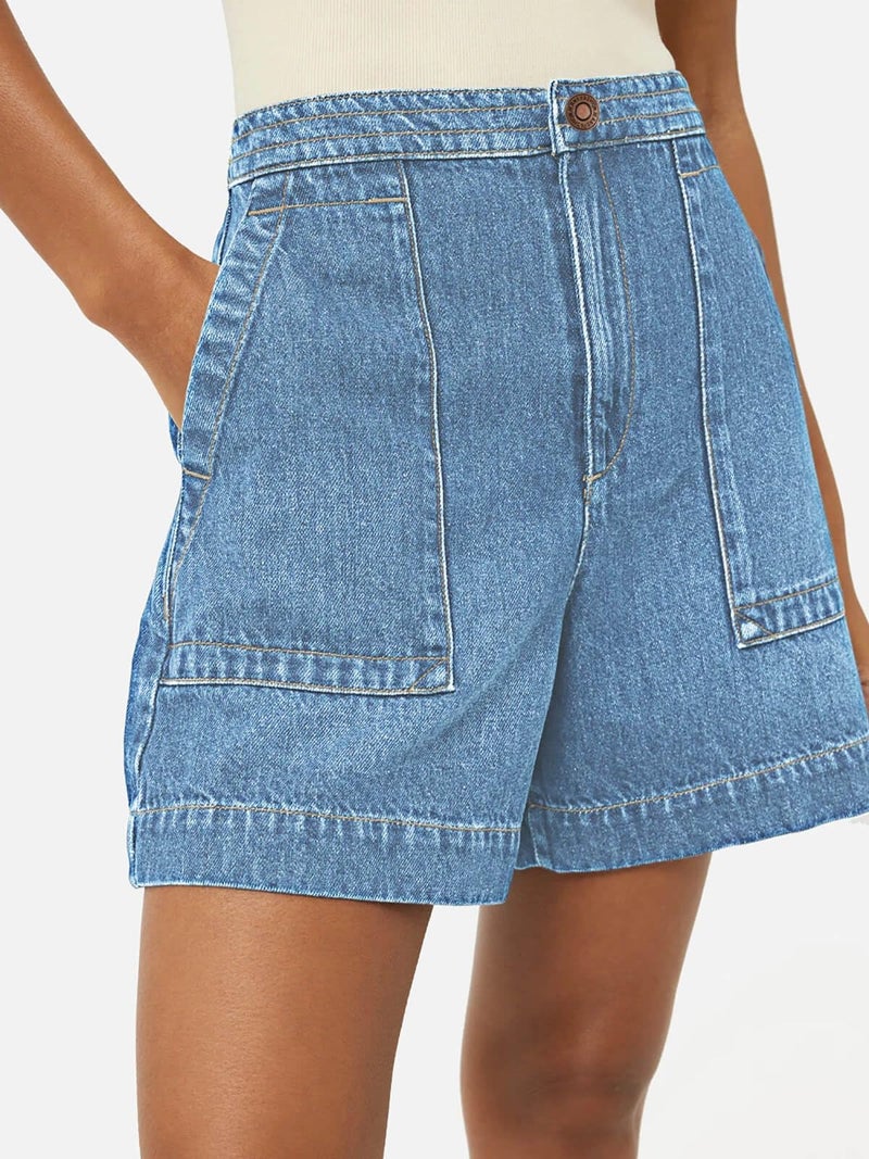 PLNOTME Womens Casual High Waisted Denim Shorts Wide Leg Summer Jean Shorts with Pockets - Image 2