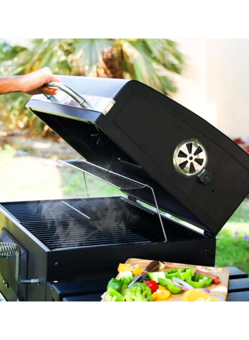 Yuwell Charcoal BBQ Grill Adjustable Portable Outdoor Barbecue Smoker With 1 Side Table Racks Temperature Gauge And Additional Storage Shelf Camping Grill With Wheel And Stand Black - Image 4