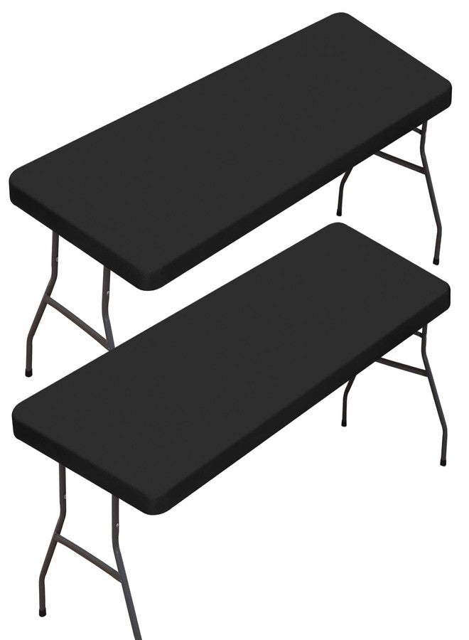 BDDC 2 Pack Rectangle Fitted Table Covers for 6 Foot Tables – 30" x 72" Stretchy Spandex Black Table Cloth, Washable & Wrinkle-Resistant Tablecloth for Indoor/Outdoor Picnics, Patios & Events - Image 1