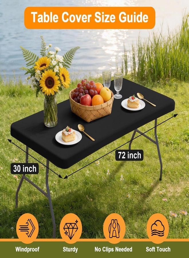 BDDC 2 Pack Rectangle Fitted Table Covers for 6 Foot Tables – 30" x 72" Stretchy Spandex Black Table Cloth, Washable & Wrinkle-Resistant Tablecloth for Indoor/Outdoor Picnics, Patios & Events - Image 3