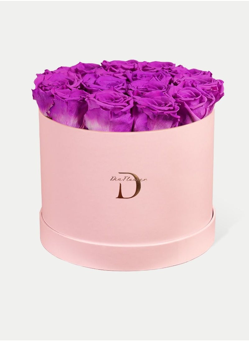 Dia FLOWER - Infinity Round Box, Purple 16 ROSES LARGE - Image 1