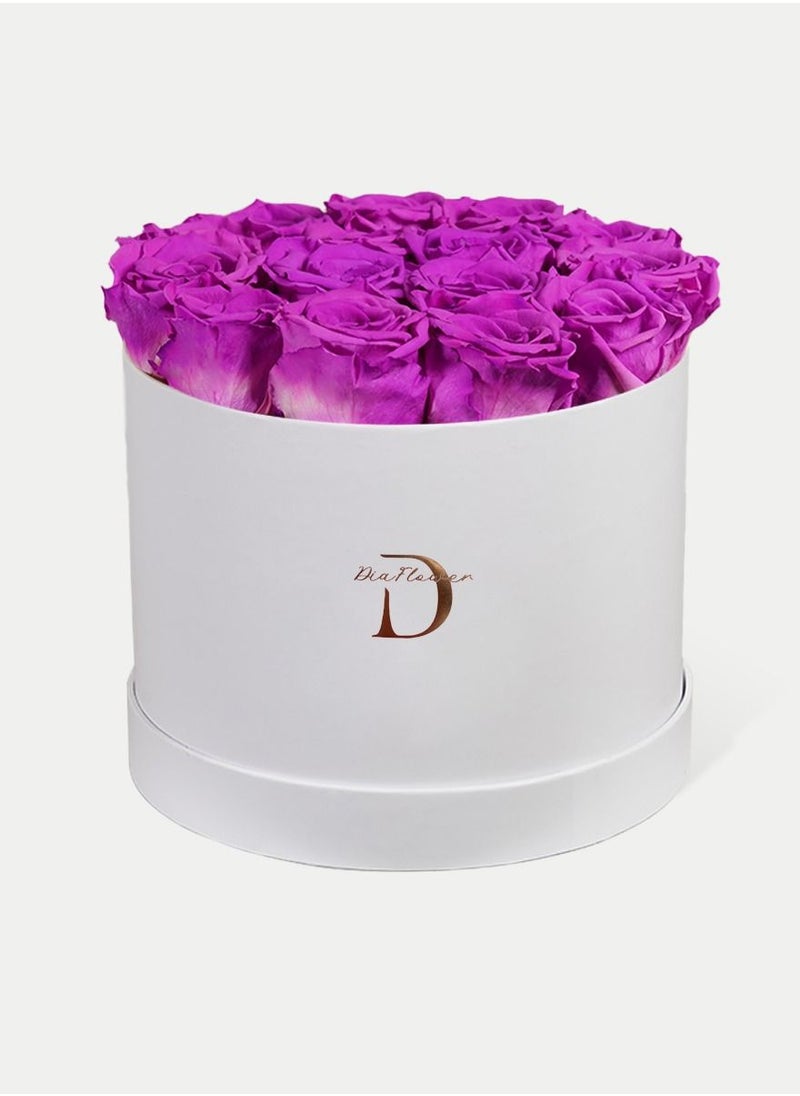 Dia FLOWER - Infinity Round Box, Purple 16 ROSES LARGE - Image 1