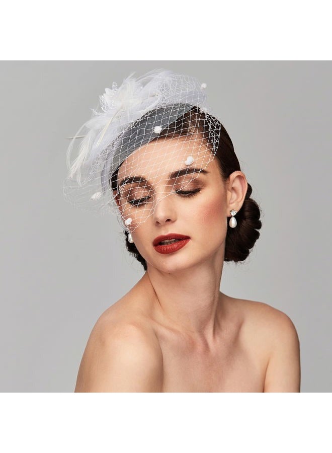 TS Accessories Headwear Elegant Luxurious Feather Mesh Fascinators Hair Clip for Wedding/Banquet/Party/Church, White, One size - Image 3
