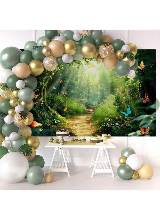 Mocsicka Mocsicka Enchanted Forest Banner Backdrop Fairy Magic Forest Party Decorations Banner Butterfly for Kids Girls Wonderland Background for Photography (Green, 70.8x43.3 inch)  - Image 5