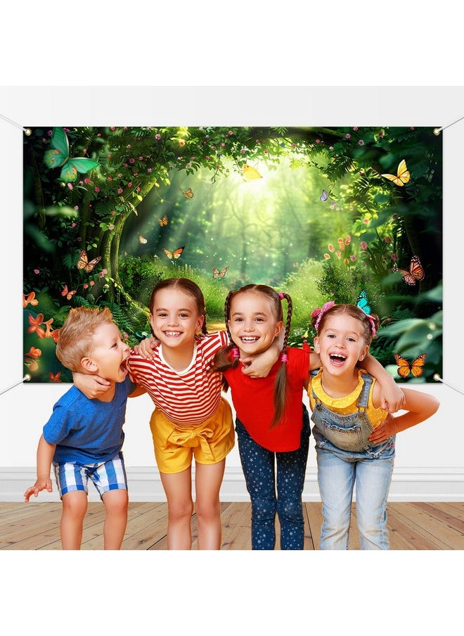 Mocsicka Mocsicka Enchanted Forest Banner Backdrop Fairy Magic Forest Party Decorations Banner Butterfly for Kids Girls Wonderland Background for Photography (Green, 70.8x43.3 inch)  - Image 4