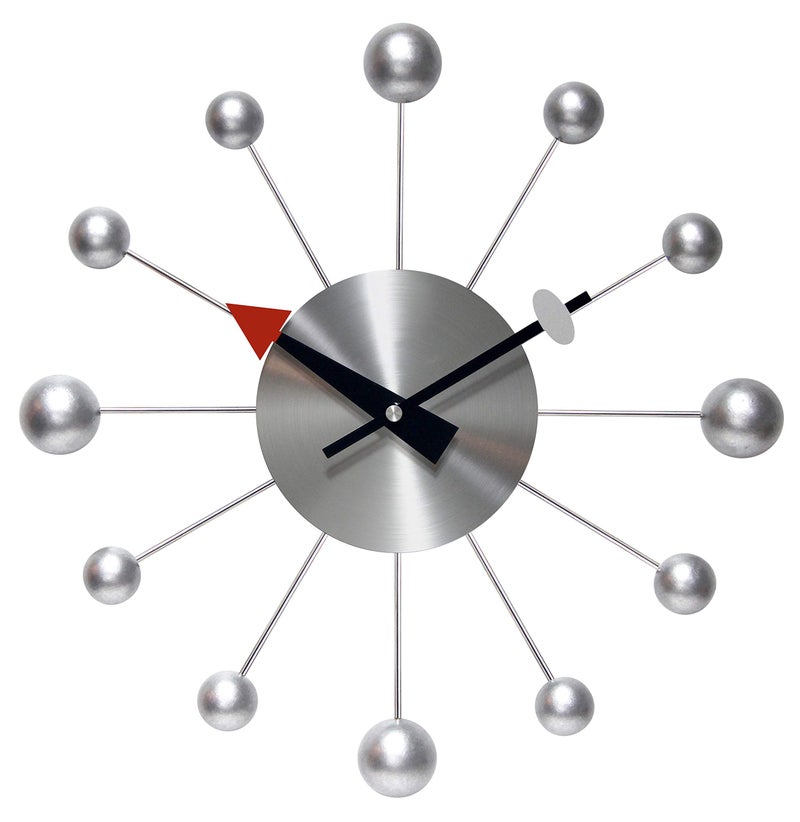 Infinity Instruments Orb Spoke Midcentury Modern 15 inch Retro Starburst Ball Wall Clock Quiet Quartz Movement Mid Century Modern Decorative Silver