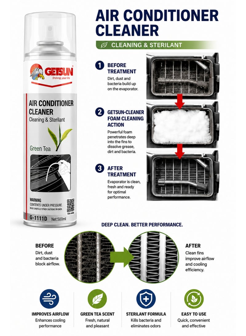 GETSUN Car Air Conditioner Cleaner Spray 500ml – AC Cleaning & Sterilizing Foam with Green Tea Fragrance - Image 4