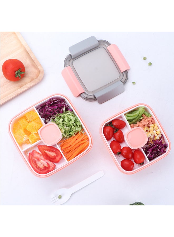 Nordic-style Double-layer Plastic Lunch Box Small Compartment Lunch Box Student Portable Microwave Oven Available Fresh-keeping Box-Specifications:1.1L Lifting Cap Green  - Image 5