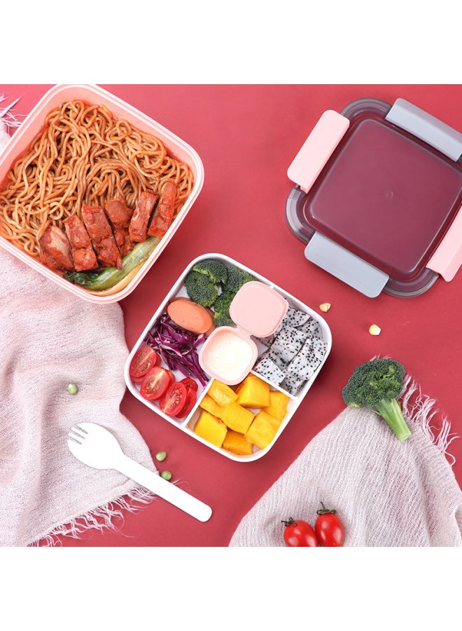 Nordic-style Double-layer Plastic Lunch Box Small Compartment Lunch Box Student Portable Microwave Oven Available Fresh-keeping Box-Specifications:1.1L Lifting Cap Green  - Image 2