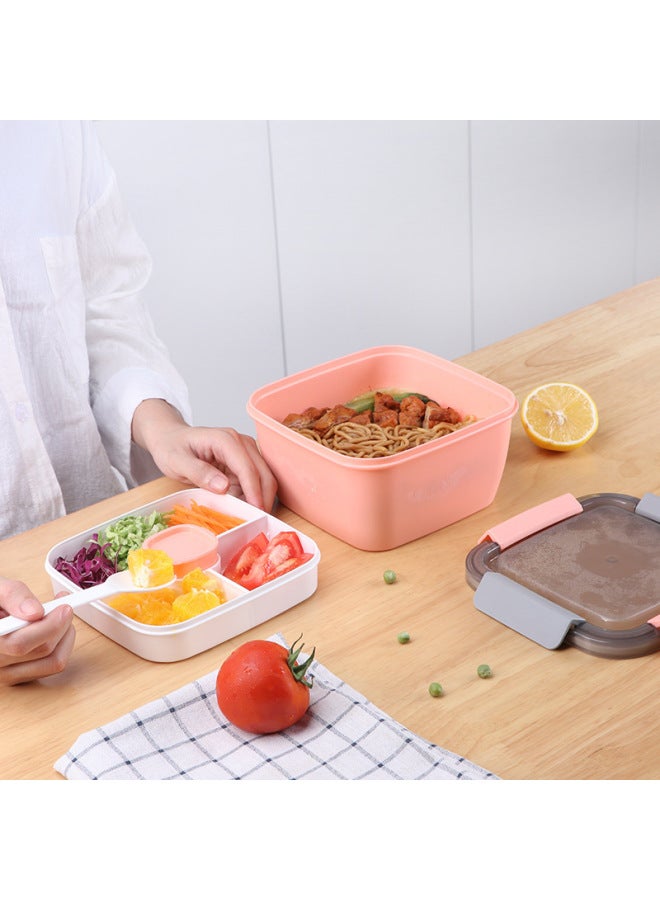 Nordic-style Double-layer Plastic Lunch Box Small Compartment Lunch Box Student Portable Microwave Oven Available Fresh-keeping Box-Specifications:1.1L Lifting Cap Green  - Image 3