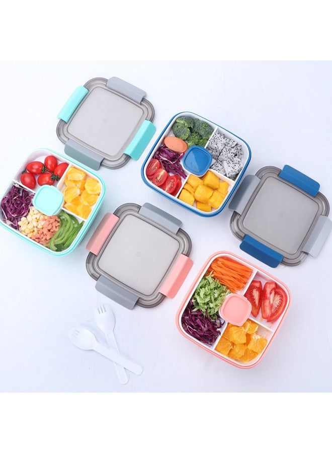 Nordic-style Double-layer Plastic Lunch Box Small Compartment Lunch Box Student Portable Microwave Oven Available Fresh-keeping Box-Specifications:1.1L Lifting Cap Green  - Image 4