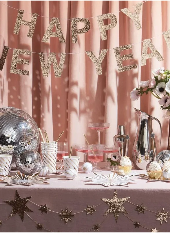ميري ميري Gold Glitter Happy New Year Garland