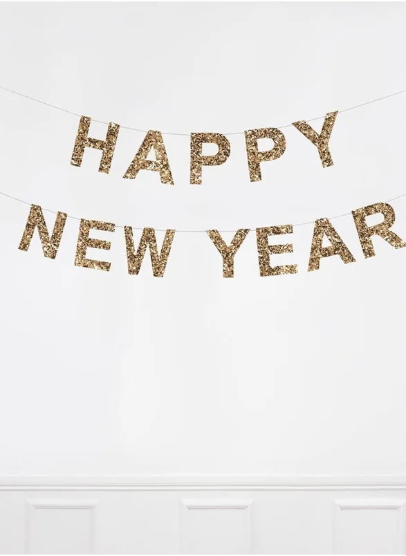 ميري ميري Gold Glitter Happy New Year Garland