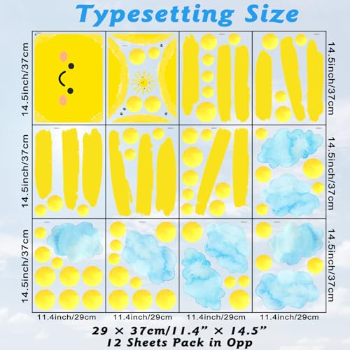 Eutecado Sun Wall Decals Watercolor Cloud Wall Stickers for Kids Room, 12 Sheets Large Sun Cloud Wall Decor Posters Polka Dots Wall Stickers Home Decorations for Girls Room Bedroom Play Room - Image 4