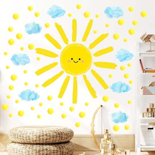 Eutecado Sun Wall Decals Watercolor Cloud Wall Stickers for Kids Room, 12 Sheets Large Sun Cloud Wall Decor Posters Polka Dots Wall Stickers Home Decorations for Girls Room Bedroom Play Room - Image 5