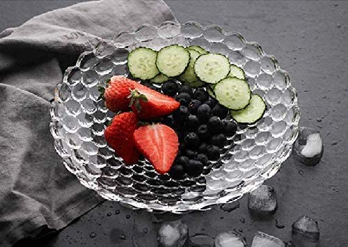 Frowwy Glass Bubble Pattern Fruit Bowl Dining Table Serving Vegetable Storage Tray Round Transparent Pack of 1 Glass Bubble Fruit Bowl - Image 2
