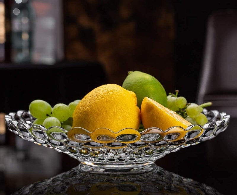 Frowwy Glass Bubble Pattern Fruit Bowl Dining Table Serving Vegetable Storage Tray Round Transparent Pack of 1 Glass Bubble Fruit Bowl - Image 1