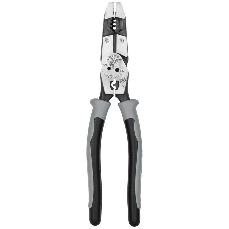 Klein Tools J2159CRTP Side Cutting Pliers Made in USA 9Inch Journeyman High Leverage Hybrid Pliers with Crimper Fish Tape Puller and Wire Stripper