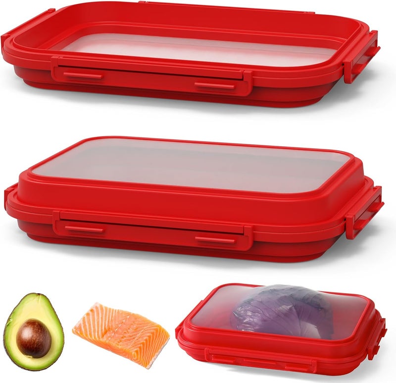 Mage Crab 2 Pack Silicone Food Fresh-Keeping Storage Containers with Lid, Dual-Shape Design, BPA-Free, Leakproof Lock Clips, Versatile Fridge Storage Containers, Space Saving & Expandable - Image 1