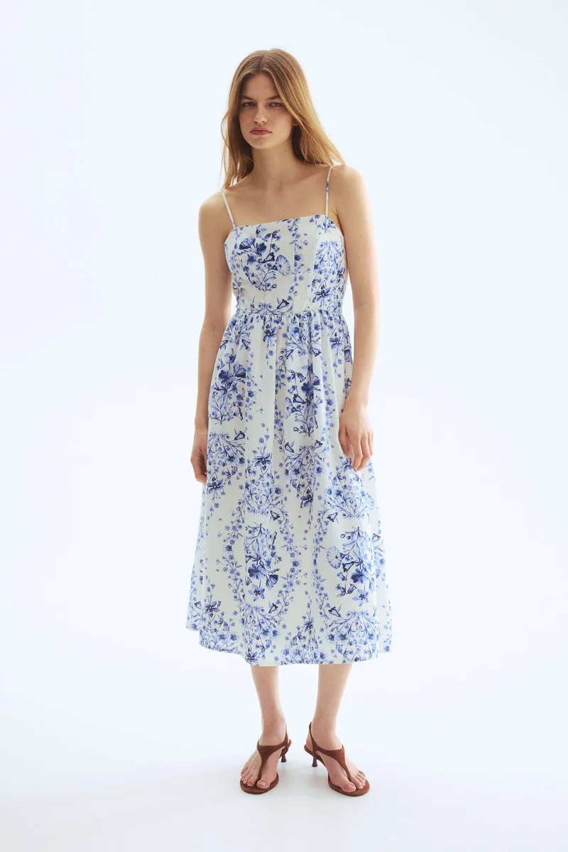 اتش اند ام فستان ميدي من مزيج الكتان