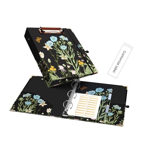 Ospelelf Mini Binder 3 Ring 1 Inch, Floral Round Ring Clipboard Binder with 5 Tab Dividers, File Folder Labels, for School and Office Supplies - Image 1