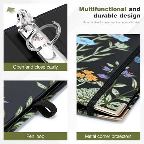Ospelelf Mini Binder 3 Ring 1 Inch, Floral Round Ring Clipboard Binder with 5 Tab Dividers, File Folder Labels, for School and Office Supplies - Image 5