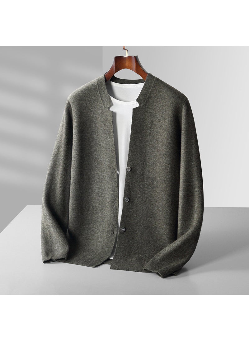 Generic - Mens Wool Cardigan Autumn Winter New Casual Thickened Knitwear Olive green - Image 1