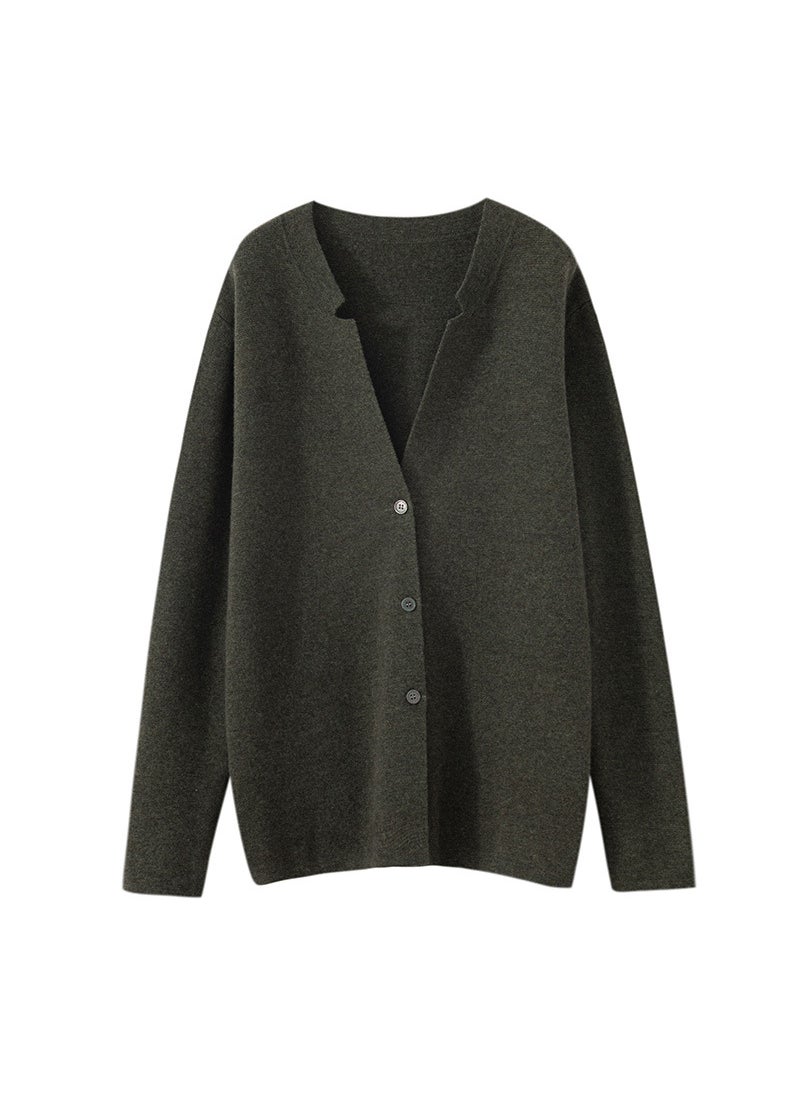 Generic - Mens Wool Cardigan Autumn Winter New Casual Thickened Knitwear Olive green - Image 1