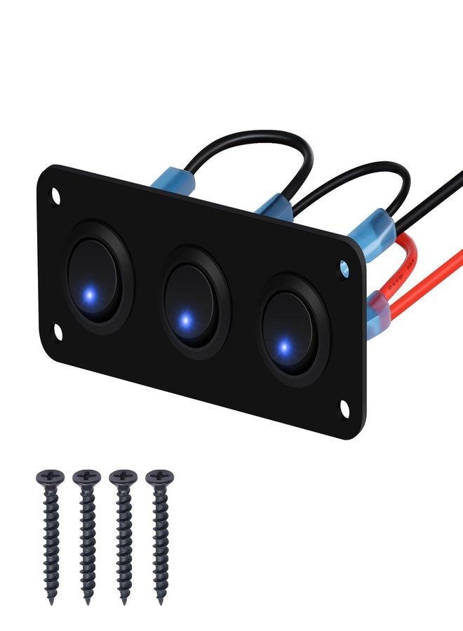RVZONE 3 Gang Rocker Toggle Switch Panel DC 12V 20A Blue LED Switch Panel Round Lights On Off SPST Switch Control for Boat, Yacht, RV, Bus, Trailer, Camper, Boat, etc - Image 1