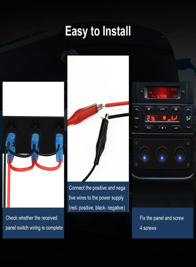 RVZONE 3 Gang Rocker Toggle Switch Panel DC 12V 20A Blue LED Switch Panel Round Lights On Off SPST Switch Control for Boat, Yacht, RV, Bus, Trailer, Camper, Boat, etc - Image 3