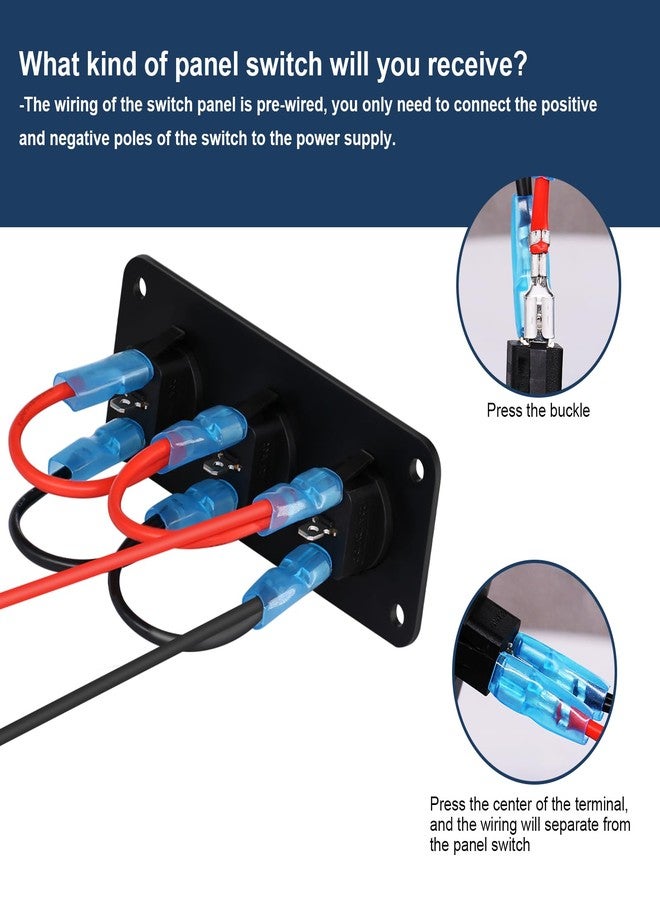 RVZONE 3 Gang Rocker Toggle Switch Panel DC 12V 20A Blue LED Switch Panel Round Lights On Off SPST Switch Control for Boat, Yacht, RV, Bus, Trailer, Camper, Boat, etc - Image 5