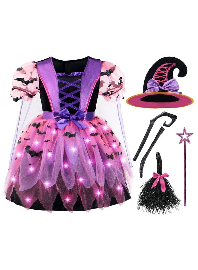 Spooktacular Creations Spooktacular Creations Girls Light Up Witch Costume, Kids Witch Costume with Hat and Broom for Toddler Halloween Dress Up Parties (Small (5-7 yr))  - Image 1