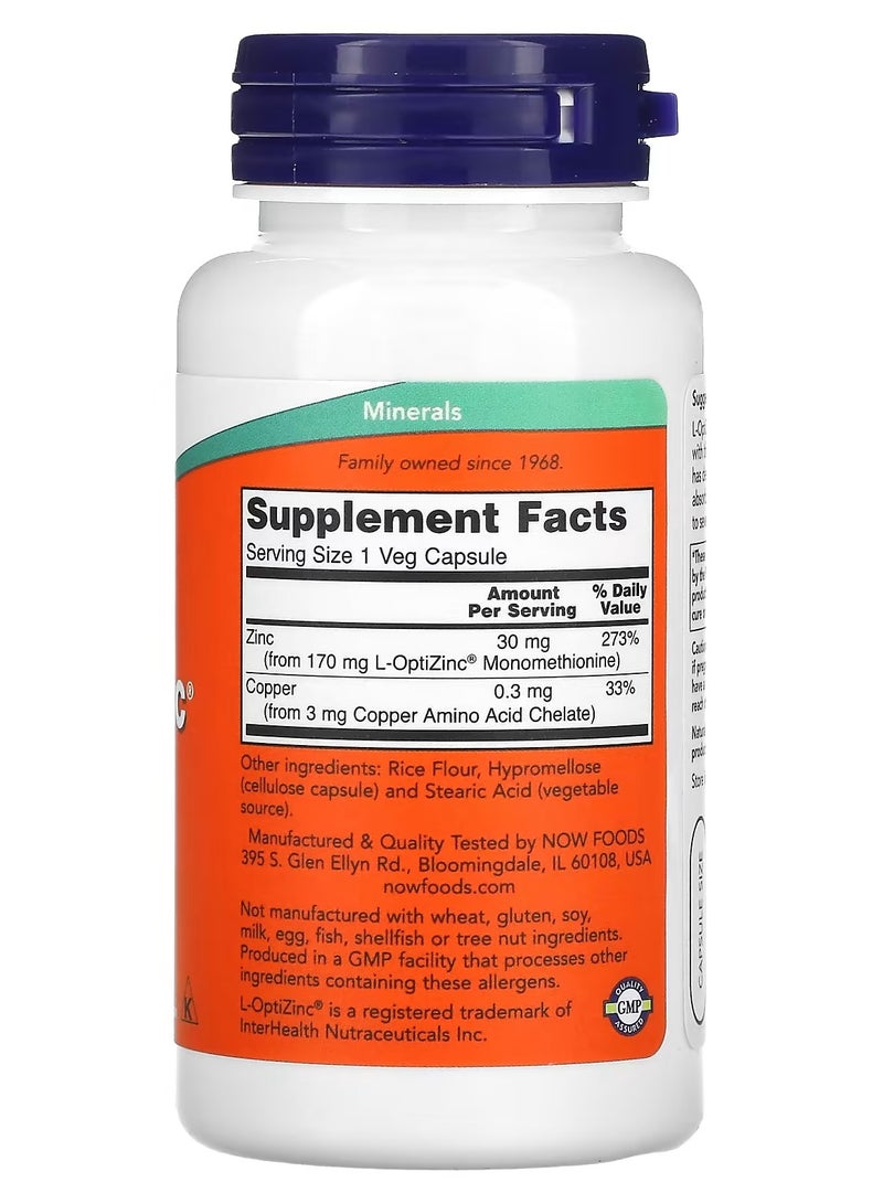now L-OptiZinc, 30 mg, 100 Veg Capsules - Image 2