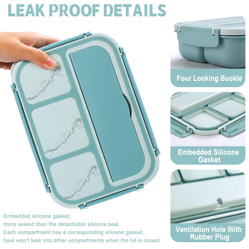 shell and turtle Bento Box Adult Lunch Box, Lunch Containers for Kids Girls Boys with 4 Compartments, Lunchable Food Container with Utensils, Sauce Jar, Muffin Liners, 40 Oz/5 Cup, Light Teal - Image 4