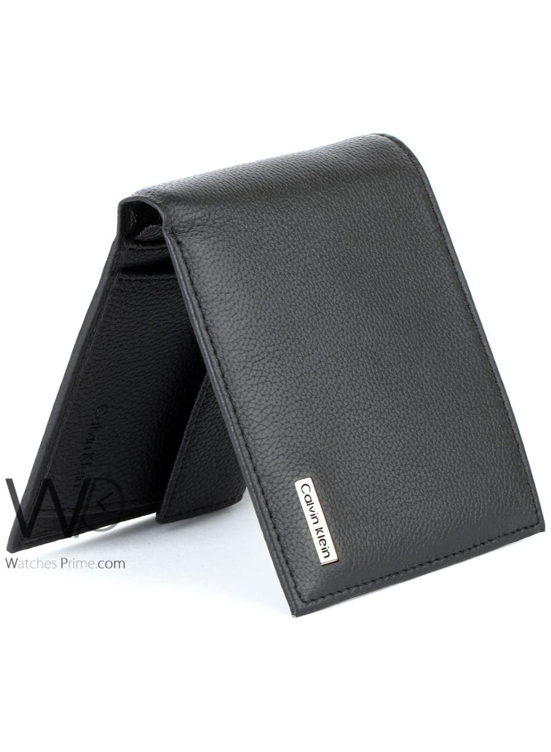 كالفن كلاين جينز محفظة كالفن كلاين جينز للرجال من الجلد الطبيعي باللون الأسود - Image 5