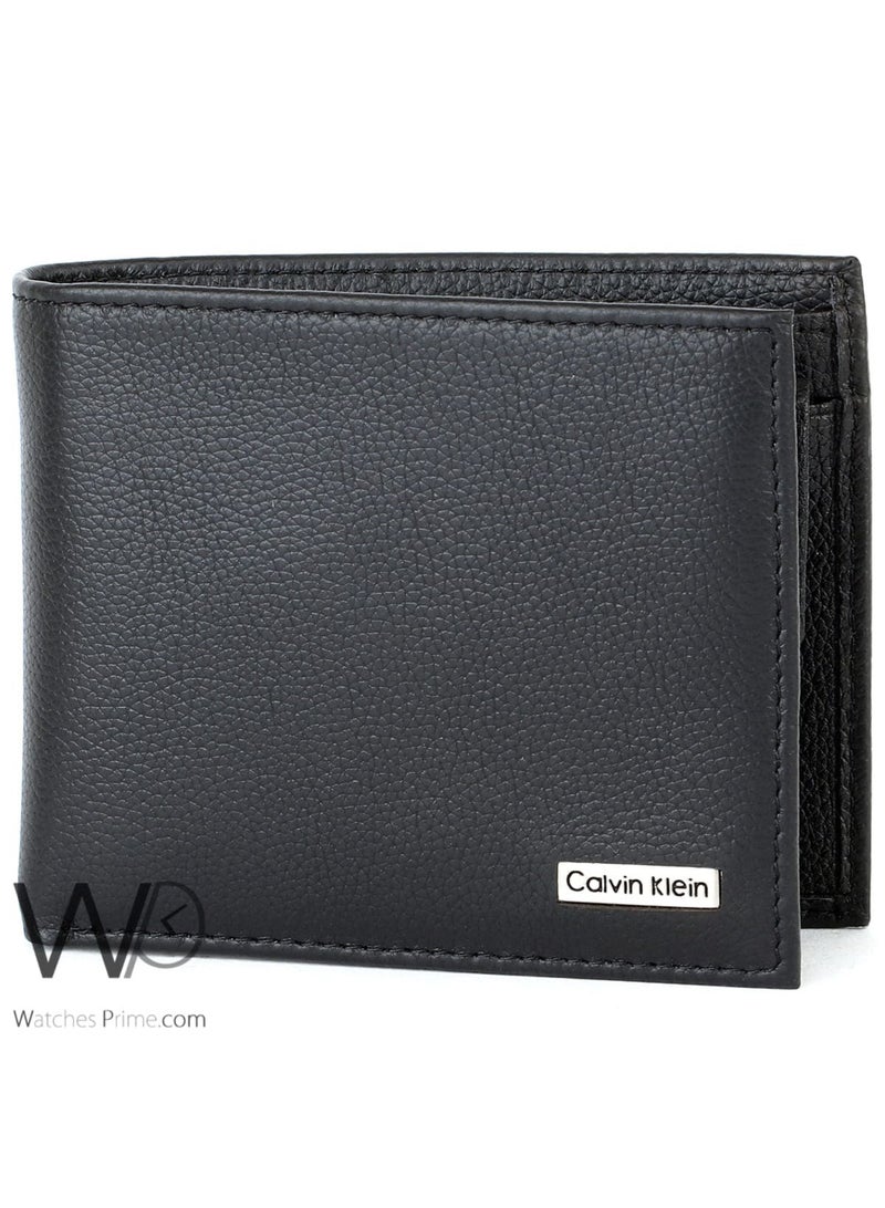كالفن كلاين جينز محفظة كالفن كلاين جينز للرجال من الجلد الطبيعي باللون الأسود - Image 1