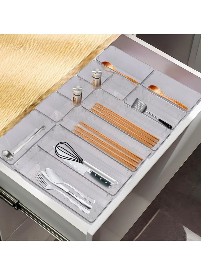 12 Piece Drawer Organizer Set, 3 Sizes Storage Drawer Units, Clear Plastic Makeup Organizer and Storage Boxes for Makeup, Stationery, and Multi-Tools for Bathroom, Office, and Bedroom - Image 3