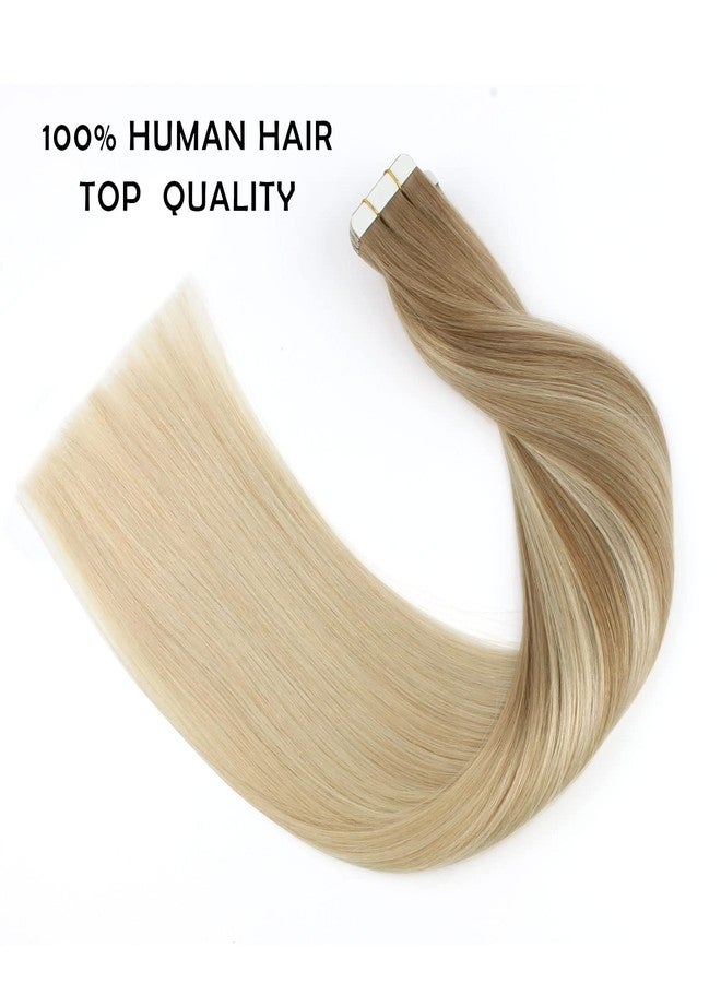 Sassina 22 Inch Tape in Hair Extensions Balayage Chestnut Brown to Platinum blonde Skin Weft Tape in Real Hair Extensions Double Sided 20 Pcs 50 Gram, #B8-60 - Image 2