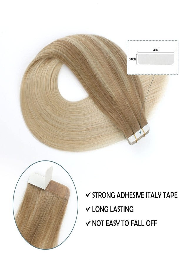 Sassina 22 Inch Tape in Hair Extensions Balayage Chestnut Brown to Platinum blonde Skin Weft Tape in Real Hair Extensions Double Sided 20 Pcs 50 Gram, #B8-60 - Image 4