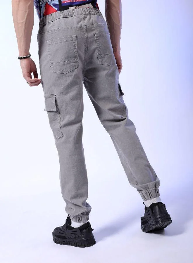 The Indian Garage Co  Men Regular Fit Solid Mid-Rise Stretchable Denim Cargo Joggers for Men | Best Price UAE