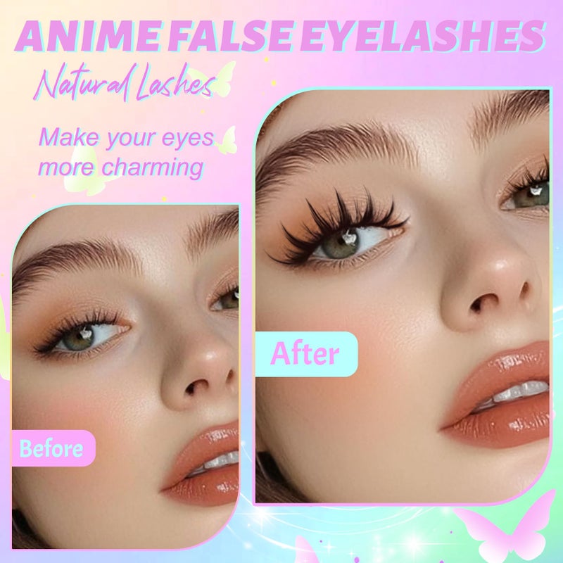 Losha Lashes Spiky Manga Lashes Wispy Anime False Eyelashes 9 Pairs 8D Asian Eye Lashes Natural Anime Fake Eyelashes (Lovely) - Image 4