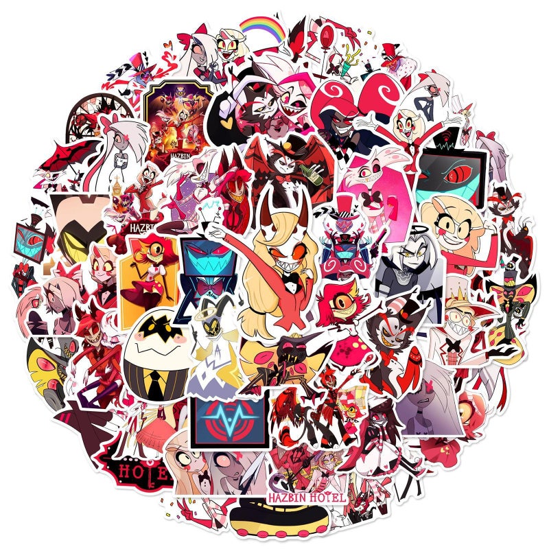 PWSTY 50Pcs Hazbin Cartoon Hotel Stickers Mixed Pack,Cartoon Characters Stickers Movie Decorative Sticker for Kids Teens Adults Waterproof Sticker for Water Bottle Laptop (Hotel) - Image 1