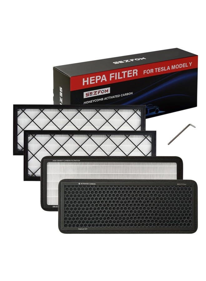 SEZFOM Front Trunk Hepa Filters Kit for Tesla Model Y(2020-2025) with Activated Carbon,4-pack Dual Layer Air Filter Replacement Includes 2 HEPA Filter 2 Carbon Filter - Image 1