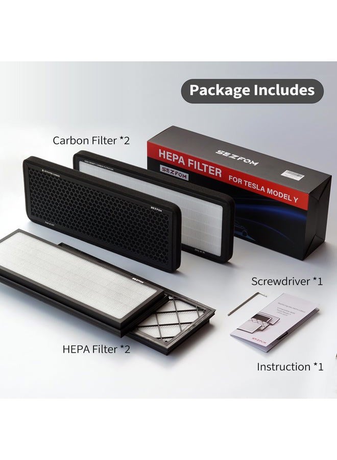 SEZFOM Front Trunk Hepa Filters Kit for Tesla Model Y(2020-2025) with Activated Carbon,4-pack Dual Layer Air Filter Replacement Includes 2 HEPA Filter 2 Carbon Filter - Image 3