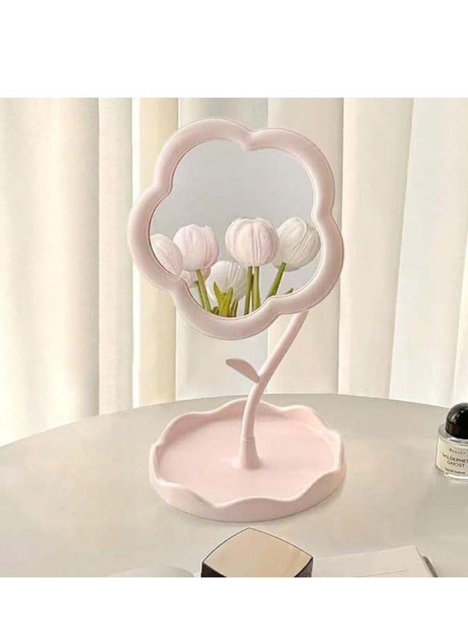 Flower-Shaped Makeup Mirror for Desk Vanity Mirror for Bedroom,Living Room and Minimal Spaces Room Decor Home Decorations (Pink)  - Image 1