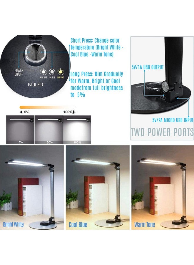 NUNET NUNET LED Desk Lamps for Home Office,Piano Lamp for Upright Piano,Rotatable Aluminum Desk Lamps with USB Charging Port,Eye-Caring Reading Light/3 Lighting Modes/Brightness Adjustable Lamp,Black  - Image 3